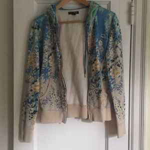 Lucky Brand Floral Print Zip Up Hoodie